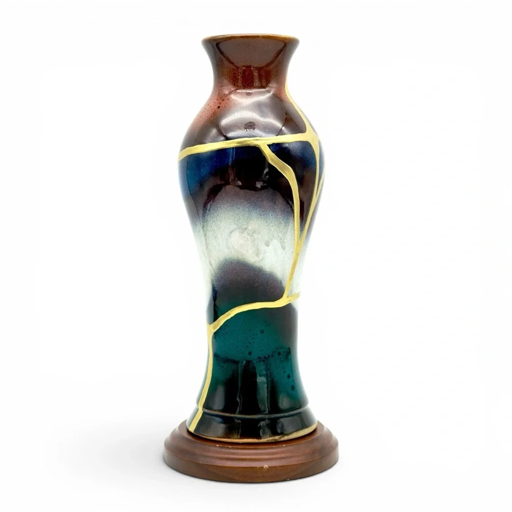 Kintsugi Vase Drip Glazed Pottery Gold Crack Art Growth Anniversary Gift